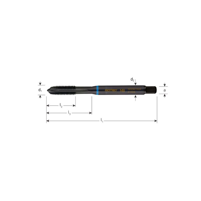 HSS-E Machinetap, INOX, Blank, Doorlopend, DIN 371, M3