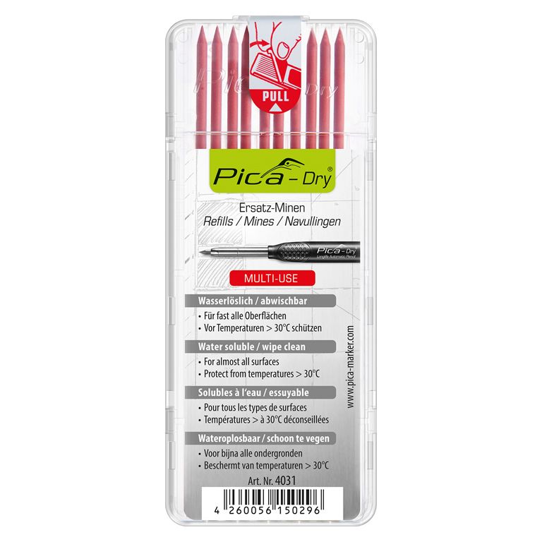 Pica navulverpakking voorzien van rode potloden