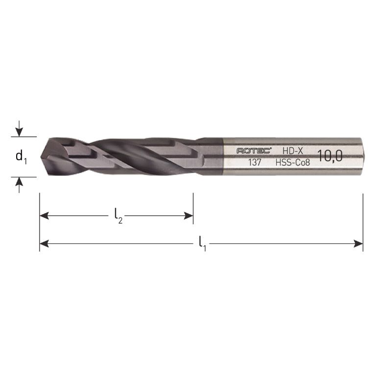 Rotec HSS-E Plaatwerkboor, DIN1897,Type HD-X, Tialn, Ø1,2