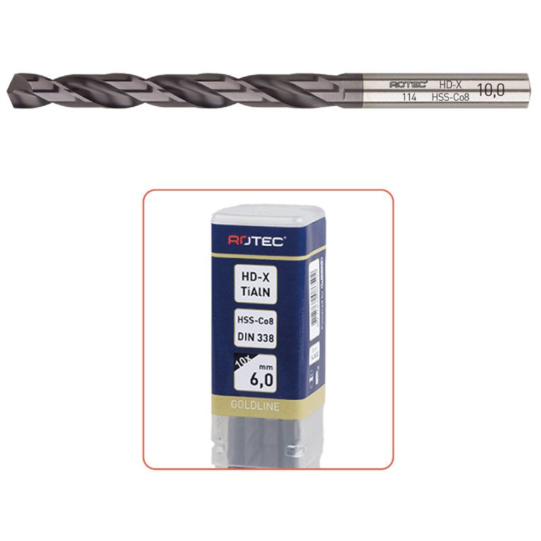 Rotec HSS-E Spiraalboor, DIN338, Type HD-X, TiAIN, Ø3,2