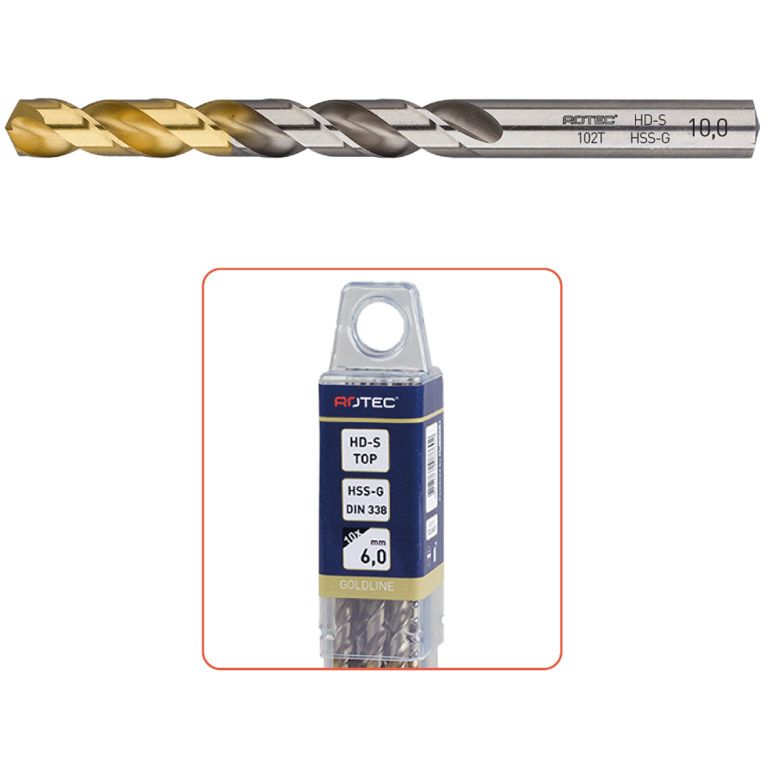 Rotec HSS-G Spiraalboor, Din 338, Type HD-S, Tin-Top, Ø2,2 10 stuks