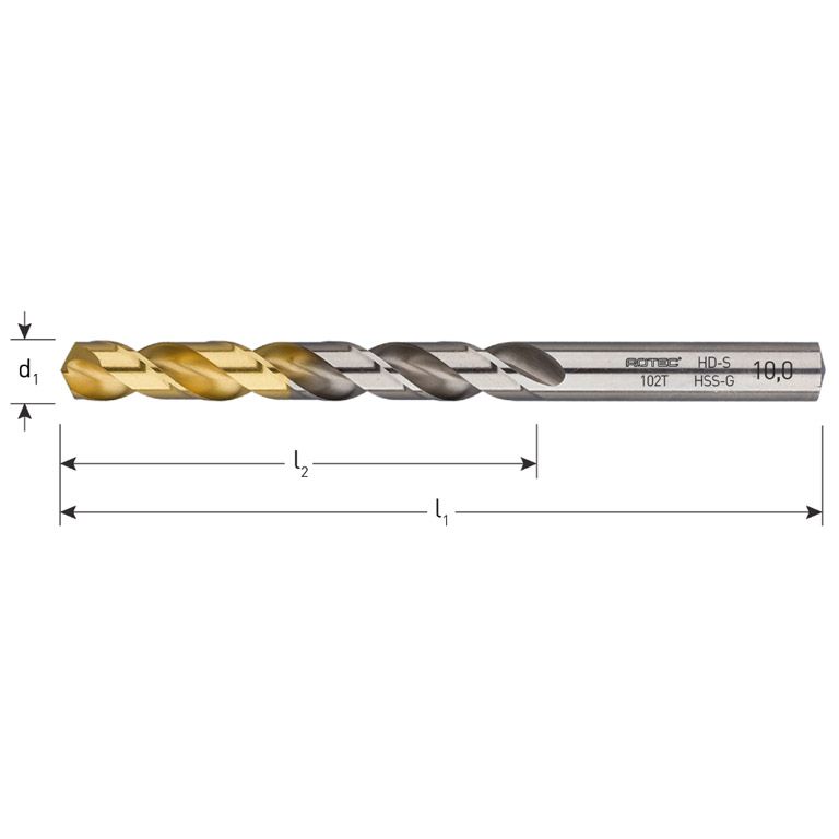 Rotec HSS-G Spiraalboor, Din 338, Type HD-S, Tin-Top, Ø3,4 10 stuks