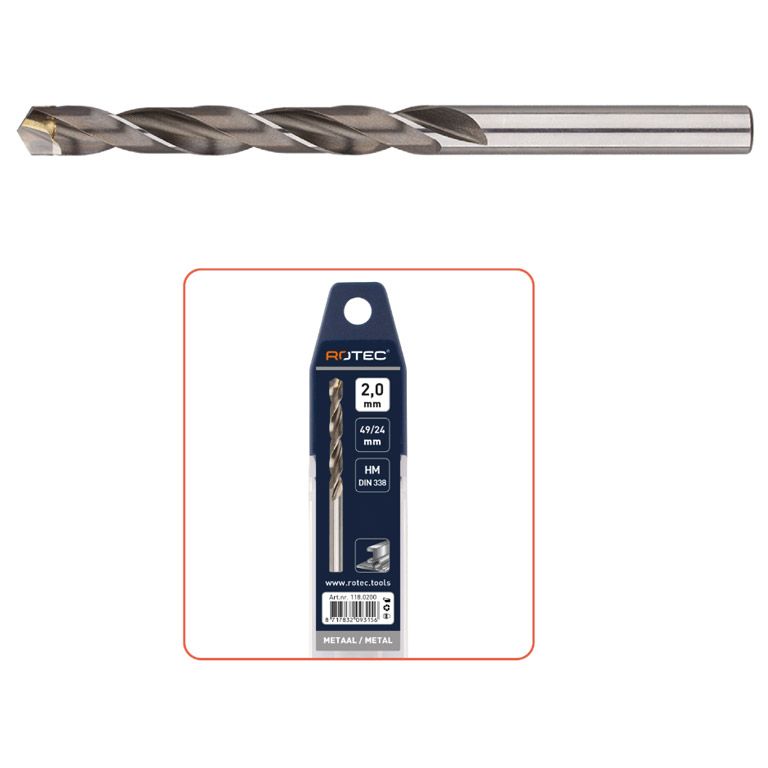 Rotec HM Spiraalboor, DIN338, Type N, Bezet, Ø2,4