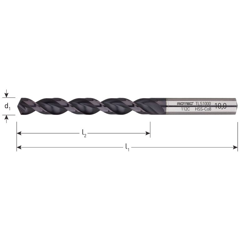 Rotec HSS-E Spiraalboren DIN 338 TLS1000 1,2 mm TiAIN