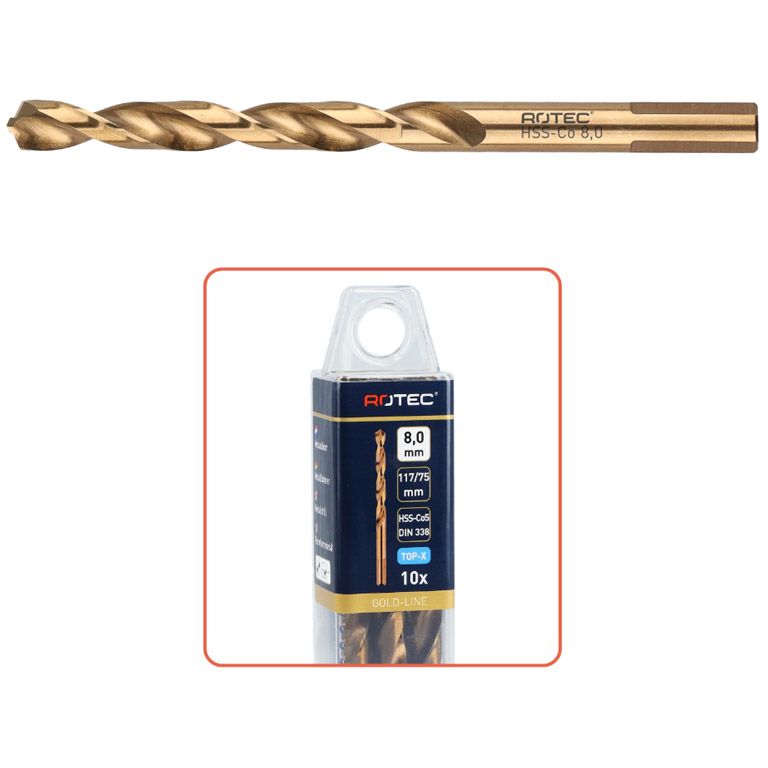 Rotec HSS-E Spiraalboor, DIN 338, Top-X, Type N, Ø10,0 5 stuks