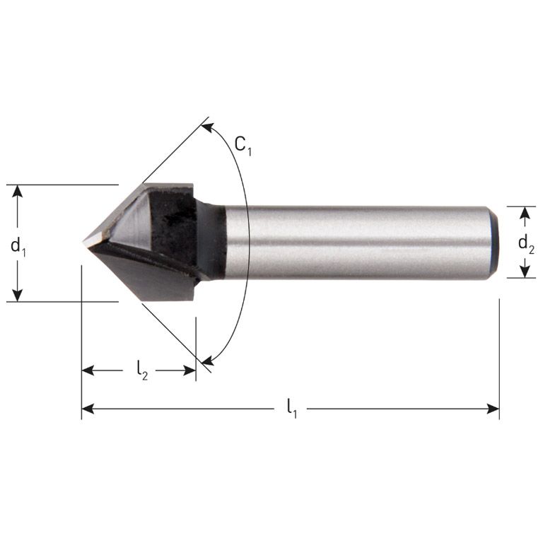Rotec HM V-Groeffrees 90°, Silver-Line, D2=8 / Ø12,7