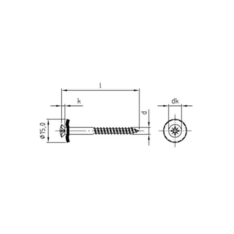 Tekening spenglerschroef 4,5 x 80 mm