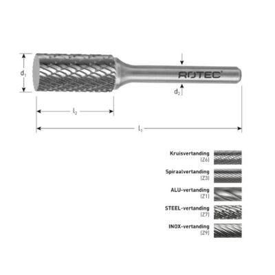 Rotec HM-Stiftfrees, model DZ7 / Steel-vertand / ø9,6x8x54xø6