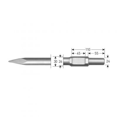 Rotec 6-Kant 30/24X55 Puntbeitel, L=400