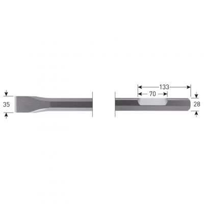 Rotec 6-Kant 28 Met Uitsparing, Platte Beitel, 35X400